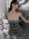 Ifomt French Lace Splicing Tube Top Dress