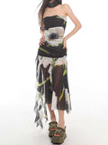 Ifomt Summer Floral Mesh Tube Top Dress