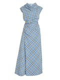 Ifomt Baby Blue Plaid Dress