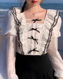 Ifomt Dark Coquette Bows Fairy Ruffled Dress