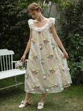 Ifomt Backless Flowers Ruffle Dress