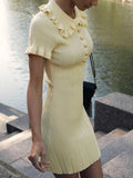Ifomt Ruffled Lapel Short-sleeved Sweater Dress
