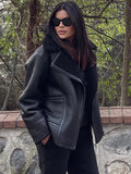 IFOMT Spring Outfits Autumn Winter Women Warm Black Zipper Faux Leather Jacket Coat Loose Turn Down Collar Thickness Overcoat Female Outwear