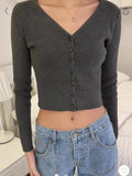 Ifomt Ribbed Knitted Cardigan Women 2025 Autumn Winter Clothes Long Sleeve Streetwear Fashion Y2K Crop Tops Slim Fit Sweater Female