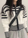 IFOMT Collar Neck Stripe Short Cardigan
