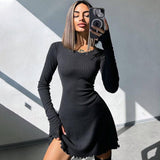 IFOMT Outfit  O Neck Long Sleeve Mini Laceup Back Slim Y2K Women'S Dresses Casual Dropshipping New Party Evening Korean Clothing