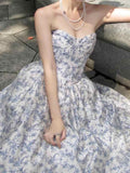 Ifomt Navy Floral Corset Dress
