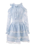 Ifomt Bow Mesh Lace Puffy Dress