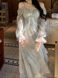 Ifomt Smudged Fairy Butterfly Bronzing Ruffled Dress