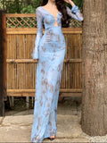 Ifomt French Blue Floral Dress