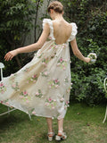 Ifomt Backless Flowers Ruffle Dress