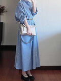 Ifomt Retro Blue Plaid Lapel Shirt Dress