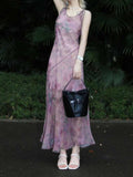 Ifomt Rose Smudged Chiffon Floral Dress