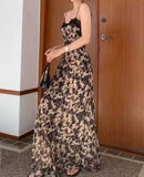 Ifomt Retro Pattern Stitching Lace Dress