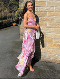 Ifomt Ruffled V-neck Floral Backless Dress