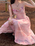 Ifomt Pink Flower V-neck Suspender Dress