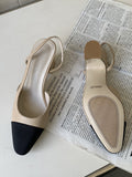 IFOMT Contrast Color Pointed-Toe Round Cut Sling Shoes