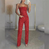 Ifomt Rhinestones Denim Vest Jeans Set Women Slim Sleeveless Strapless Empire Waist Zipper Pocket Pencil Trouser 2025 Summer Lady Suit
