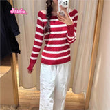 Ifomt Twists Knitting White Red Winter Sweater Large Collar Long Sleeve Casual Knitting Pullovers Sweet Chic Tops Woman 2025 New