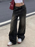 IFOMT Low Waist Washed Loose-Fit Wide-Leg Jeans