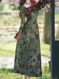 Ifomt Retro Green Floral Dress