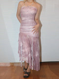 Ifomt Pleated Mesh Tulle Irregular Dress