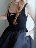 Ifomt Bow Lace Square Neck Dark Coquette Dress