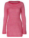 Ifomt Round Neck Striped Sweater Dress