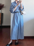 Ifomt Retro Blue Plaid Lapel Shirt Dress