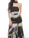 Ifomt Summer Floral Mesh Tube Top Dress