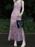 Ifomt Rose Smudged Chiffon Floral Dress
