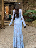 Ifomt French Blue Floral Dress