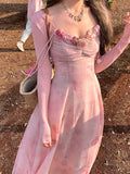 Ifomt Pink Flower V-neck Suspender Dress