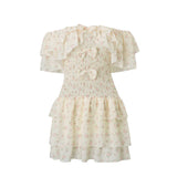 Ifomt Yellow Floral Ruffled Off-shoulder Dress