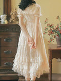 Ifomt Vintage Lace Ruffled Dress