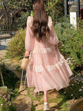 Ifomt French Lace Puff-sleeved Dress