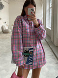 IFOMT Plaid Blouse Women Pink Retro Casual Loose Long Sleeve Womens Tops Autumn Trun Down Fashion Cotton Shirts Ladies Autumn