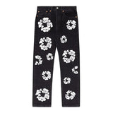 Ifomt Y2k Flower Print Denim Pants Set Women Lapel Button Pocket Coat Zippers Slim Trousers 2025 Spring Fashion Lady 2 Pieces Outfits