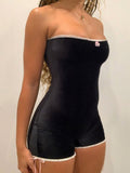 IFOMT Spring Outfits Strapless Contrast Binding Bow Skinny Sleeveless Bodycon Rompers Womens Playsuits