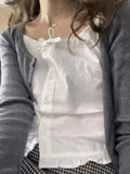 Ifomt Casual Women Soft Cotton White Slim Cardigan Camis 2025 Spring Fashion Ladies Sleeveless Female Bow Ornament Chic Tops
