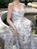 Ifomt Navy Floral Corset Dress
