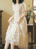 Ifomt Vintage Lace Ruffled Dress