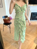 Ifomt French Ruffled Suspender Floral Dress