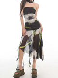 Ifomt Summer Floral Mesh Tube Top Dress