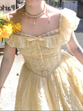 Ifomt Yellow Square Neck Puff Sleeve Dress