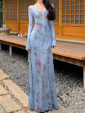 Ifomt French Blue Floral Dress