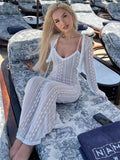 IFOMT Lace Dress Sets Women Bodycon Long Sleeve Cover-up Ladies Split V Neck Slim High Waist Dresses For Woman Summer Casual