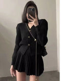 IFOMT Retro Knitted Long Sleeve Sweater High-Waisted Pleated Skirt Two Piece Set For Women Niche Solid Matching Sets Autumn NewChristmas Gifts