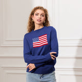 IFOMT Outfit Women's Y2K American Retro Vintage Flag Sweaters Casual Long Sleeve Crew Neck Loose Fit Knit Pullover Jumper Tops