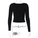 IFOMT Outfit  Letter Print Lace Button Single Breasted Long Sleeve Women'S Tops Tshirts Slim Y2K Winter Fashion Casual Wholesale Appear